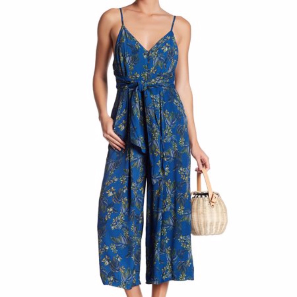 Free People Floral-Print Tie-Waist Jumpsuit - Sz 2